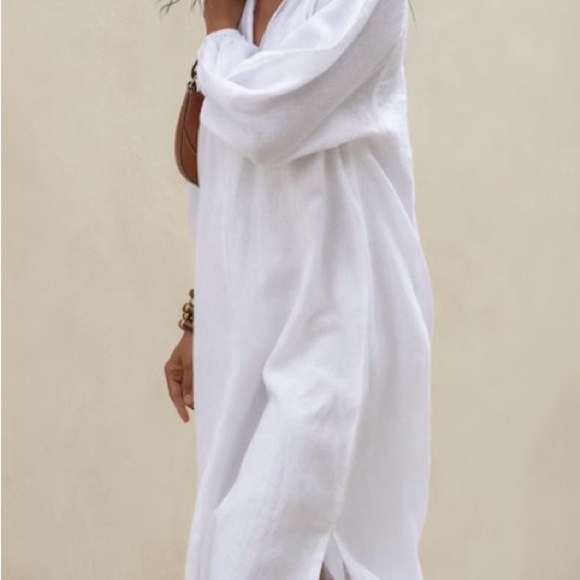 Buttercup Yellow Maxi Dress Balloon Sleeves 100% Linen XL - Picture 4 of 14